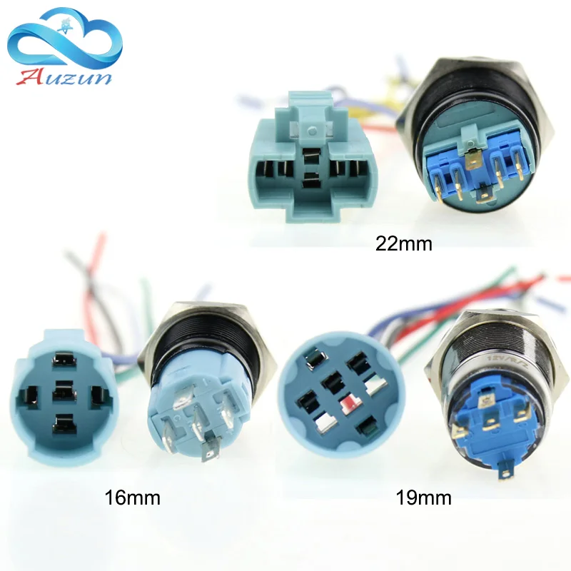 16/19/22mm metal button switch socket base button switch special base line length 150mm
