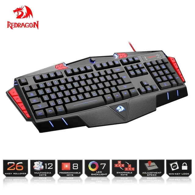 Special Price Redragon USB gaming Membrane keyboard ergonomic 7 color LED backlit keys Full key anti-ghosting 104 wired Computer PC gamer