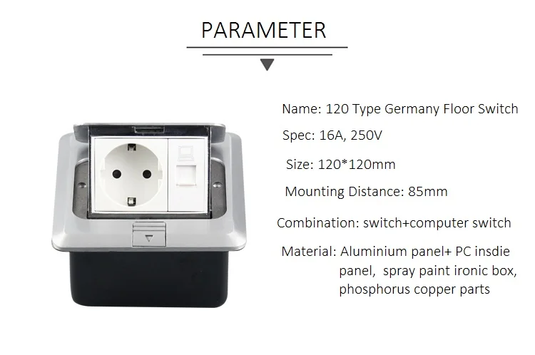 Европейский Стандарт Германия алюминиевый двойной контактный скрытые заземленные розетки с напольный компьютер розетка алюминиевая панель с монтажной коробкой
