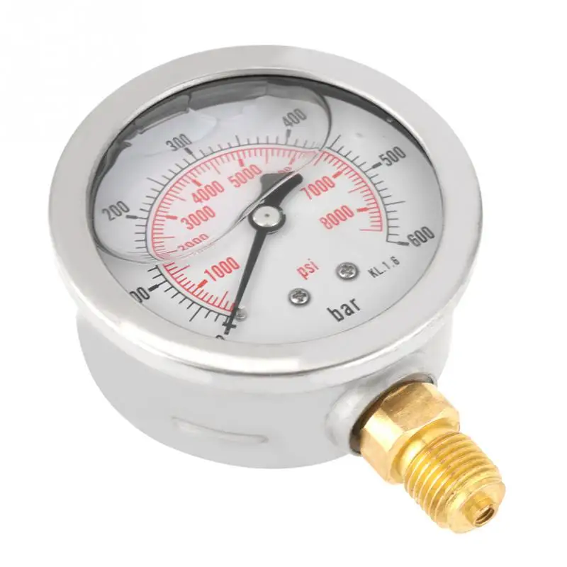Hydraulic Pressure Gauge Water Pressure Gauge Meter 0~600 bar 0-8500Psi Manometer Metal 63mm Dial Plate G1//4 Connector Pressure Gauge