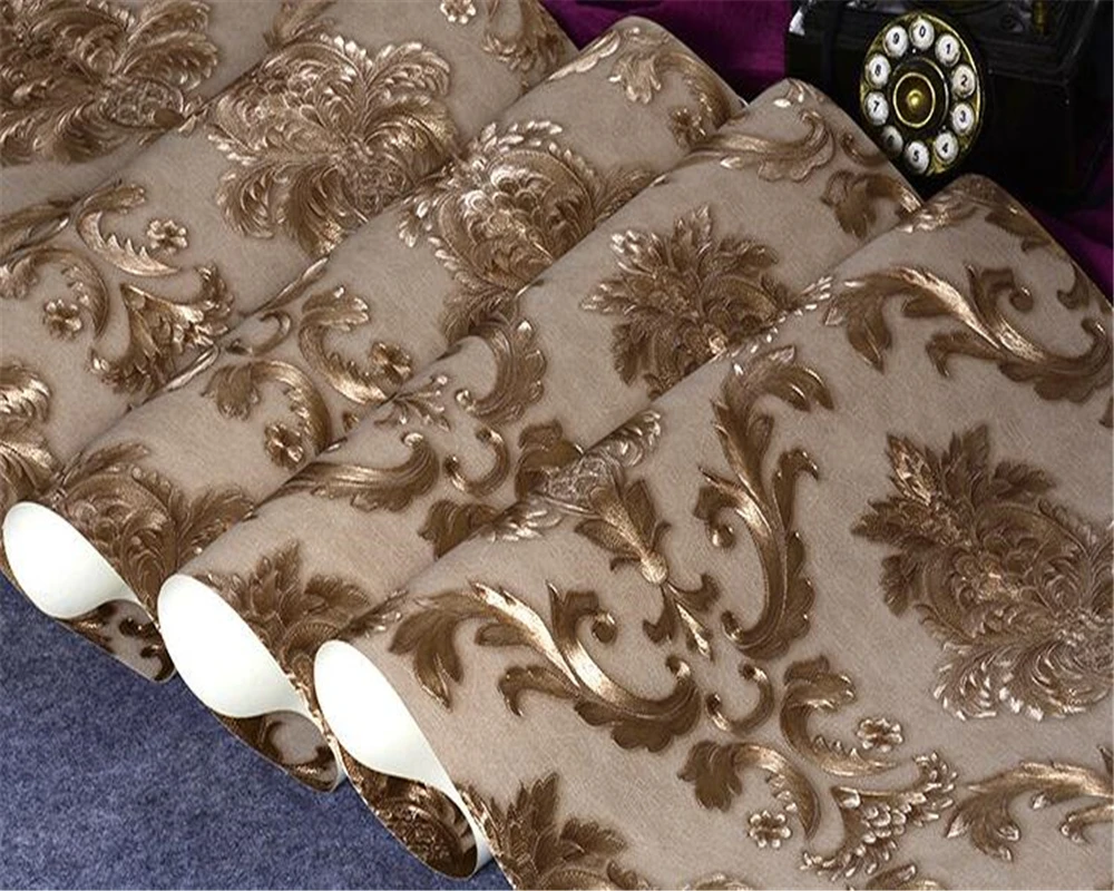 beibehang European style embossed 3d wallpaper Damascus luxury flowers waterproof bedroom living AB version vertical wall paper