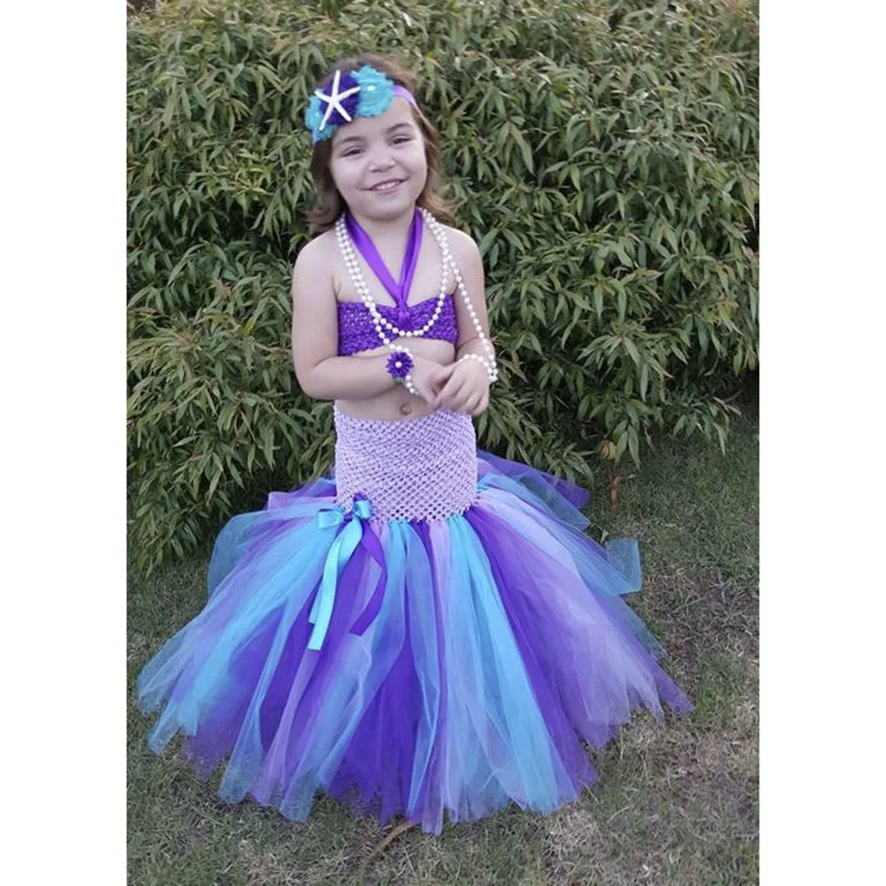 

Little Mermaid Tutu Dress with Tail Top Baby Girls Dresses Under The Sea Photo Prop or Birthday Purple lavender Turquoise PT209