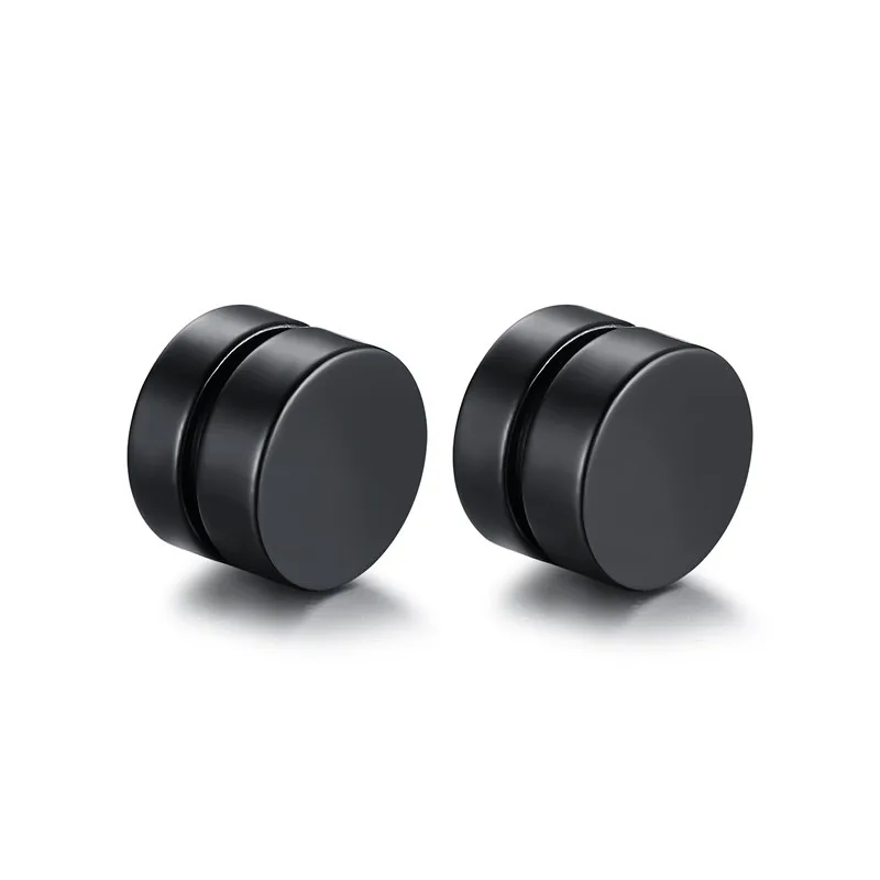 TT 10mm Black Stainless Steel Round Magnet Earrings NEW BM04 