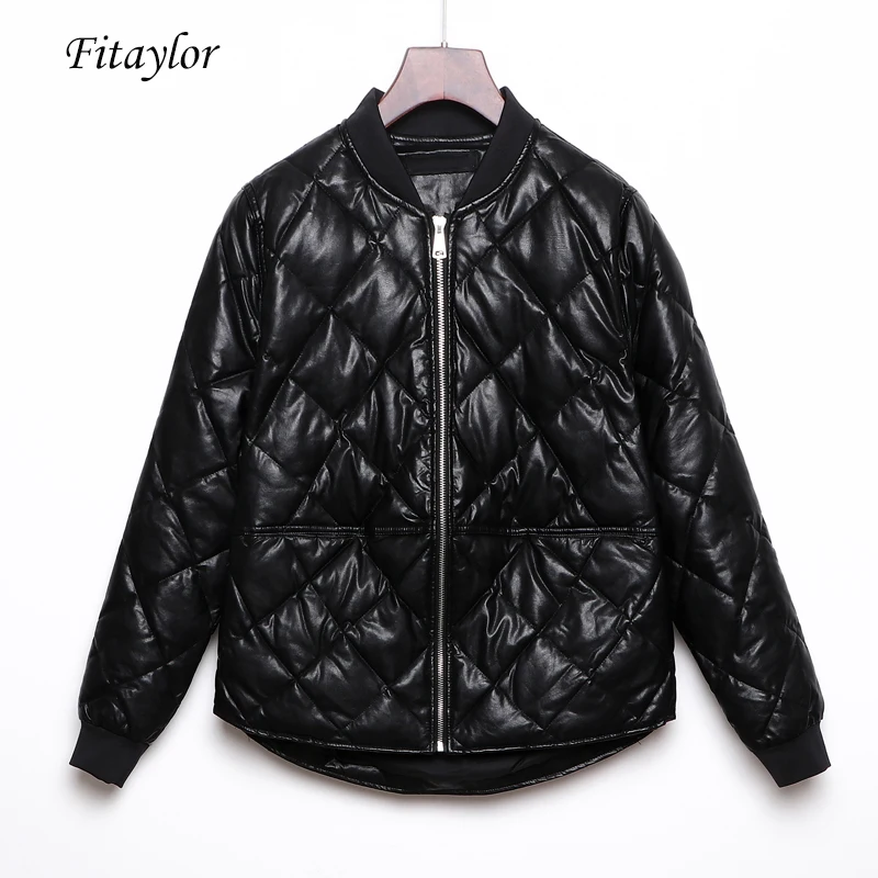 Fitaylor Women Ultra Light Down Jackets Winter Warm Pu Faux Soft Leather Parkas Loose Short Stand Collar Snow Overcoats | Женская одежда
