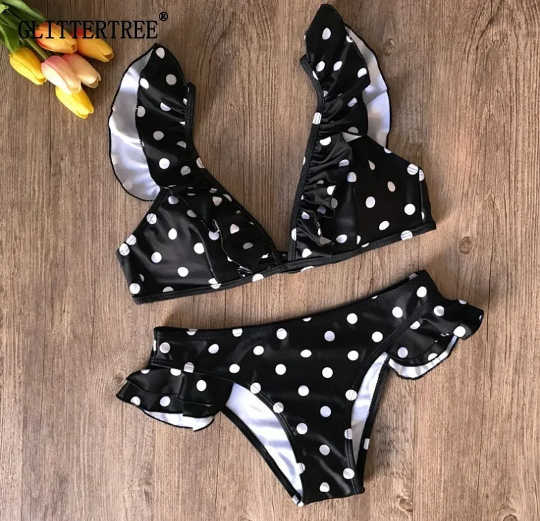 

2019 Sexy High Waist Bikini Sets Women Swimwear Push Up Swimsuit Ruffle Bathing Suit Polka Dot Biquinis Female Summer Beachwear
