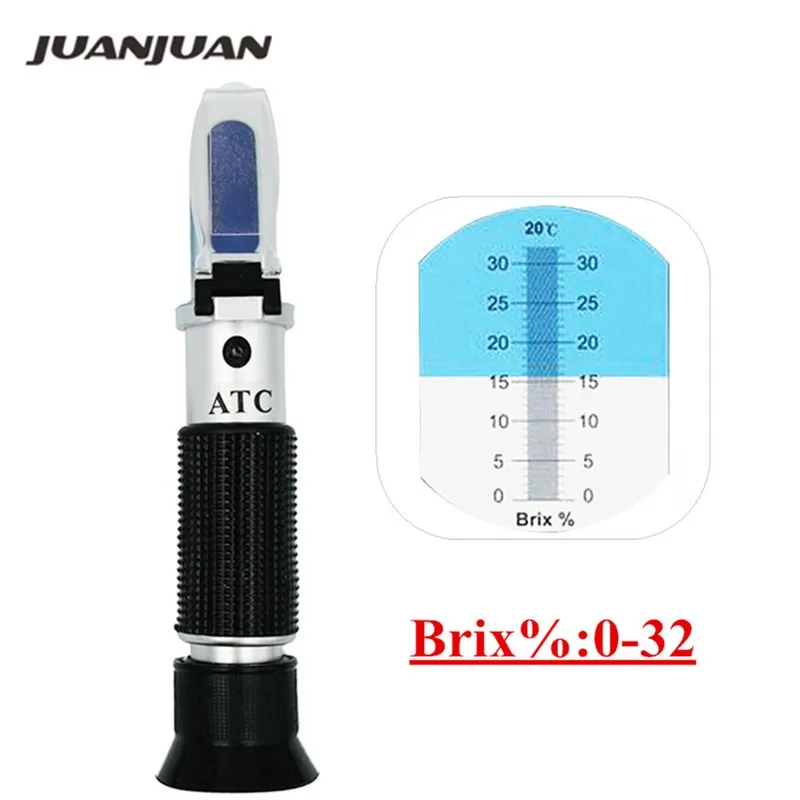 Online Mano brix refractómetro probador del metro con ATC Calibración de azúcar de aceite 0 32% herramientas para frutas hortalizas jugo de 44%