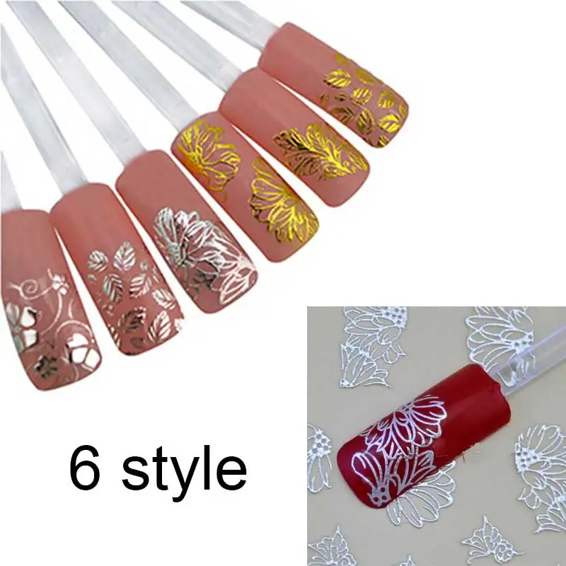 

Bling Bling Newyear Gifts 6 pcs DIY Metal Flowers Nail Art Nail Sticker Slider Nail Glitters Wraps Foil Manicure Tool