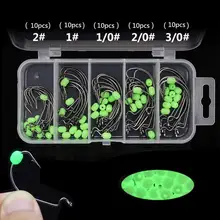 101 шт./лот рыболовные Кривошип крючки светящиеся мягкие бусины костюм Крючки Размер 2#1#1/0#2/0#3/0# с коробкой для рыболовных снастей
