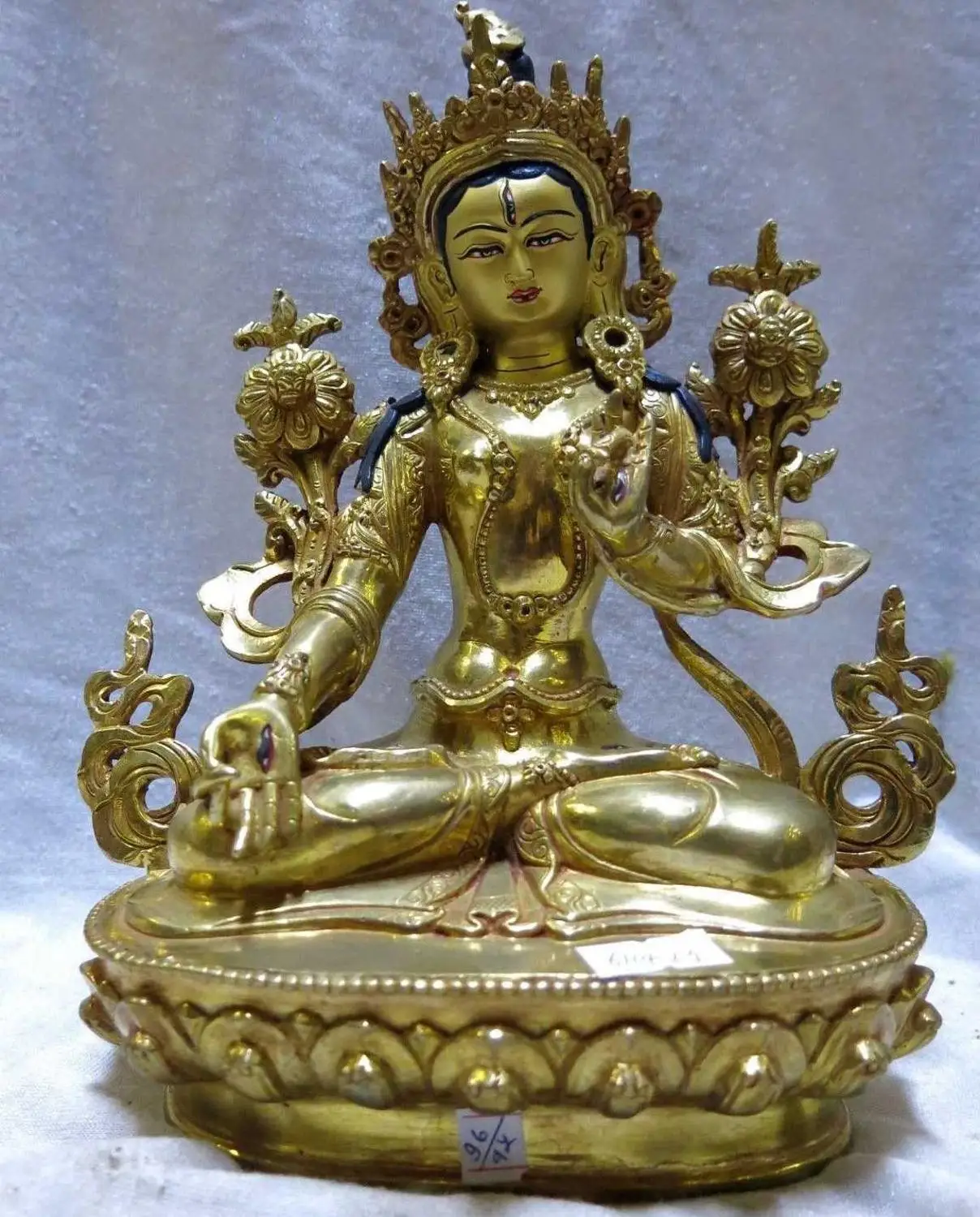 Free shipping 9" Tibet gilt bronze Buddhism lotus flower White Tara