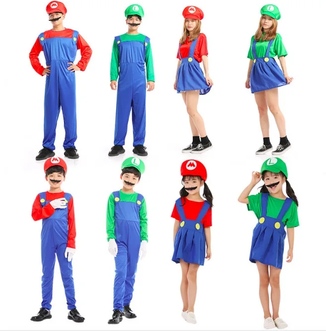 Костюмы для косплея Super Mario Bros одинаковые комплекты семьи вечерние костюмы