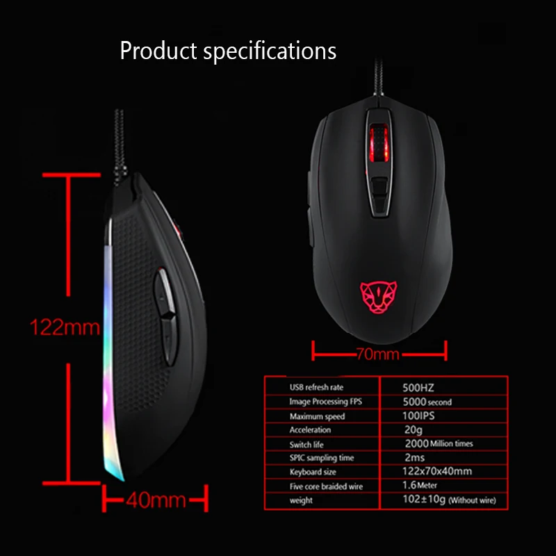 Игровая мышь Motospeed V60 RGB программируемая геймерская USB 5000DPI с 7 кнопками Проводная