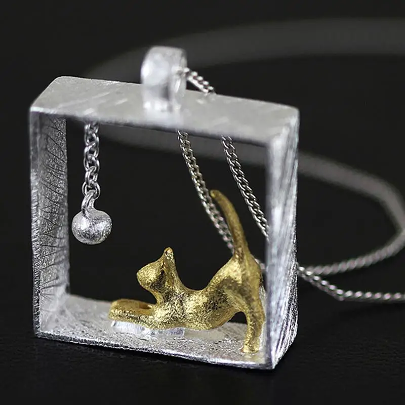 

Silver Plated Cat Statement Necklace Alloy Link Chain Kitty Necklaces & Pendants for Women Girl Fashion Jewelry