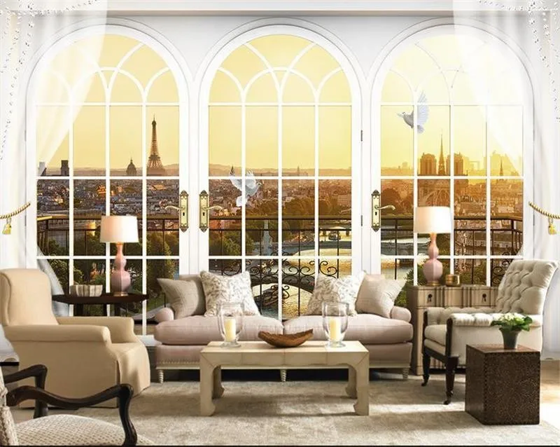 3d-murals-wallpaper-HD-Paris-window-photo-custom-non-woven-Sticker-room-sofa-TV-background-wall