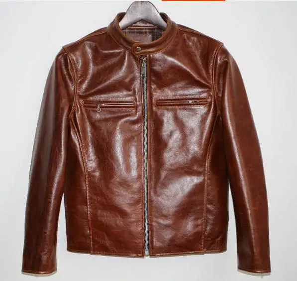 Free shipping,Special oil cowhide jacket.super American style.genuine leather jackets.man biker's jacket,top classic coat. lambskin coat Genuine Leather