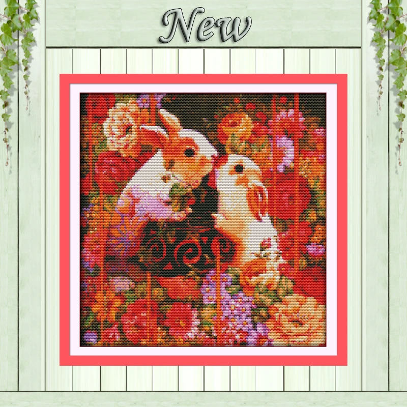

Happy rabbit lovers,Counted Printed on canvas DMC 11CT 14CT Cross Stitch kits,needlework Set embroidery,animal Home Decor animal