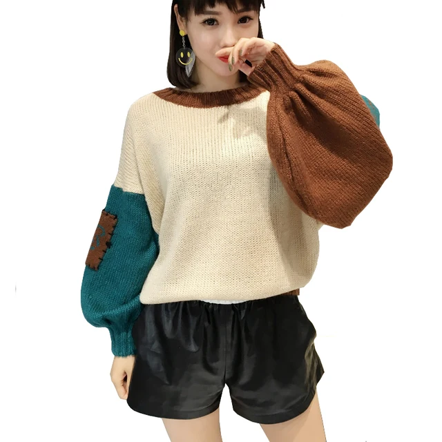 Military Style Crew Neck Acrylic Sweater with Patches sweaters with elbow patches womens pants