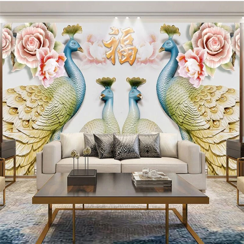 

beibehang Custom wallpaper papel de parede 3d Peacock embossed background wall 3D embossed decorative painting mural behang