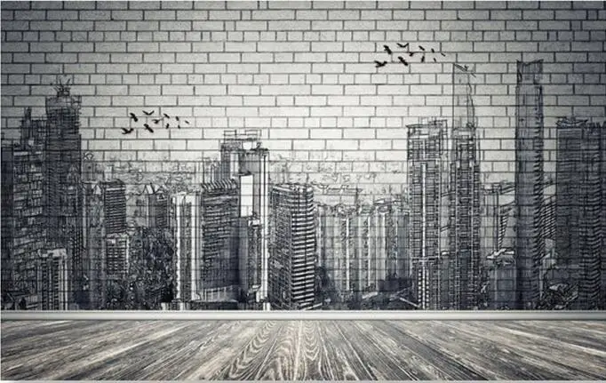 Urban architecture black white hand-painted brick wall 3d background wall painting large fresco paper bedroom study 3D wallpaper Urban architecture black white hand-painted brick wall 3d background wall painting large fresco paper bedroom study 3D wallpaper