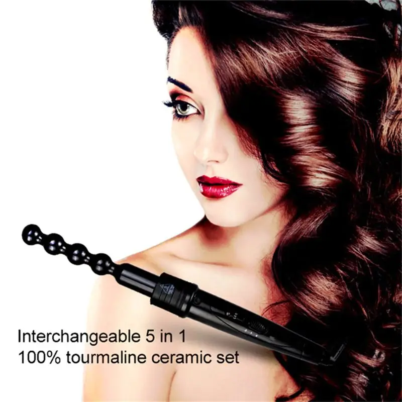 

5 in 1 Interchangeable Ceramic Hair Curler Iron Set Professional Curling Wand Straightening Brush Tourmaline Barrel Dual Voltage
