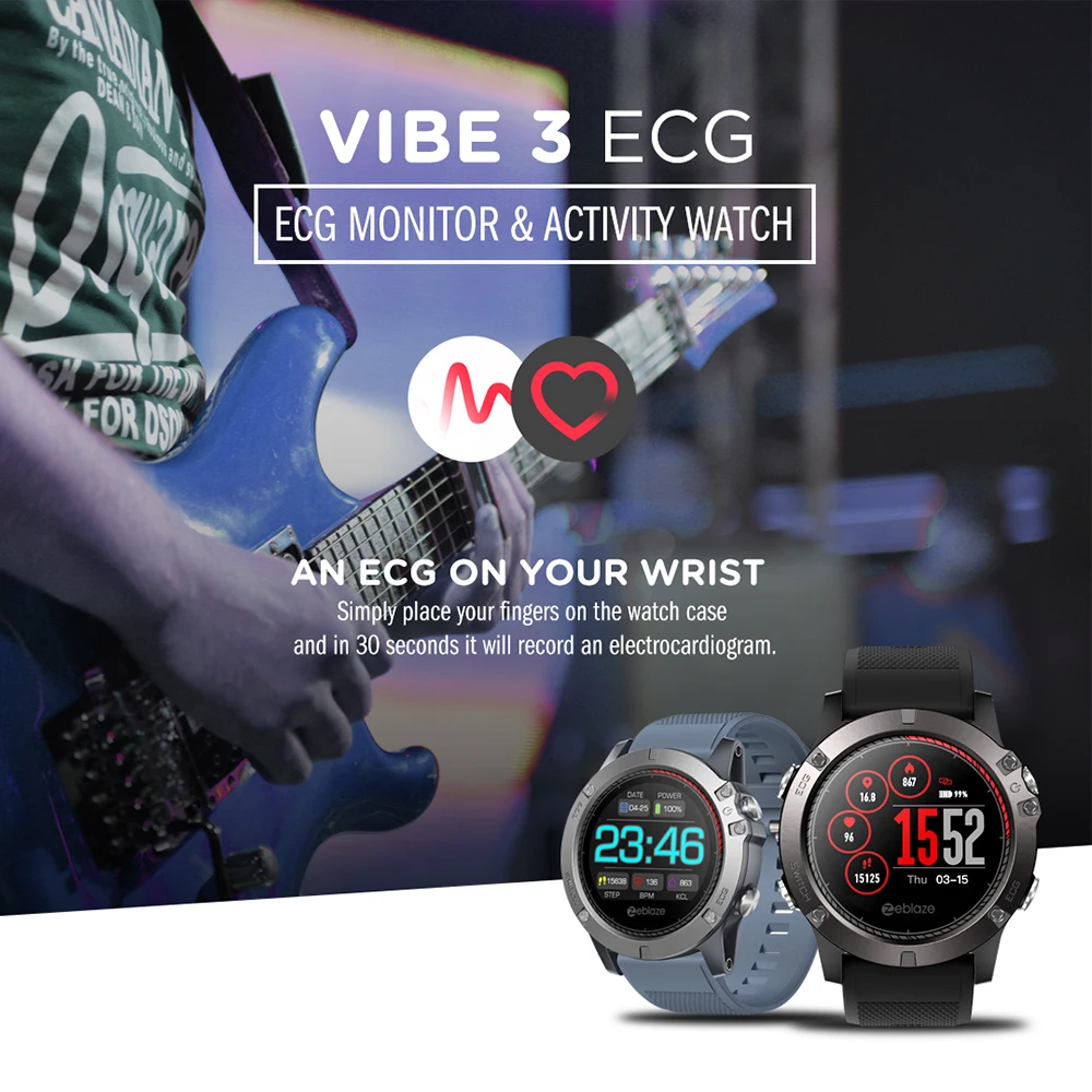 Zeblaze VIBE 3 ECG Smartwatch цветной сенсорный дисплей Смарт-часы пульсометр погода Удаленная Музыка для IOS и Android