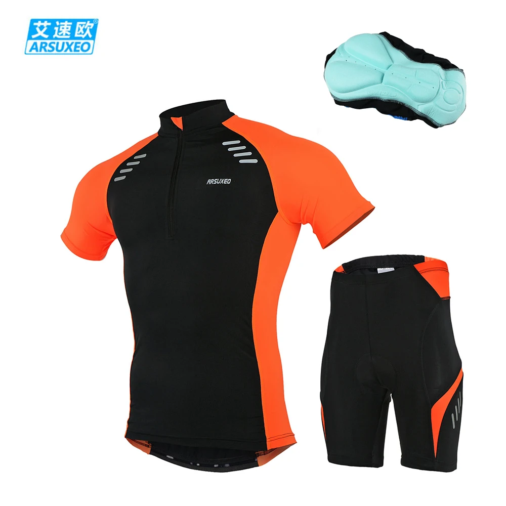 

ARSUXEO High Elastic Cycling T-shirts Breathable Quick-dry MTB Road Bike Jerseys Reflective Tops + 3D Gel Padded Bicycle Shorts