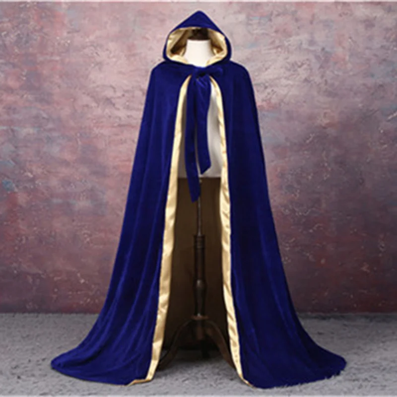

Royal blue and Gold Lined Outdoor wedding cloak Velvet Cloak Medieval Cape Women Winter Outside Wedding Cloak