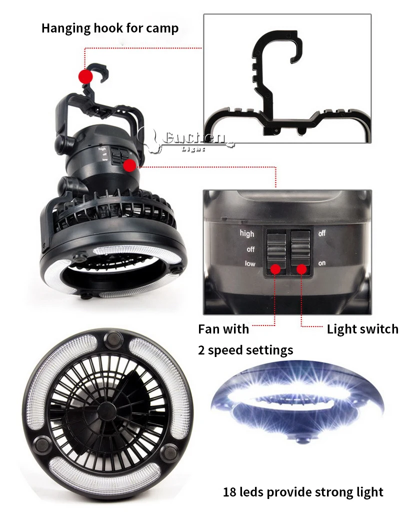 Портативный кемпинговый вентилятор светильник 18 светодиодный 2,5 Вт 2 в 1 вспышка светильник уличный фонарь походная велосипедная лампа с подвесным крюком