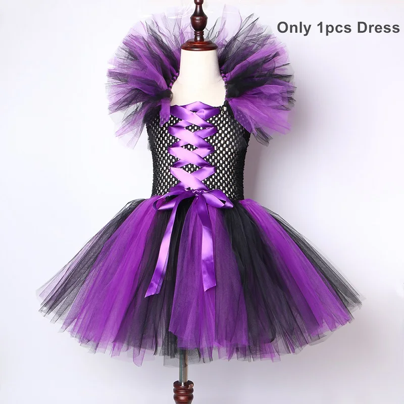 Only 1pcs Dress Фиолетовый, черный костюм ведьмы для девочек, платье-пачка для девочек со шляпой Детский костюм на Хеллоуин; костюм ведьмы для косплея одежда забавные тюлевые обувь для девочек карнавальные костюмы вечерние платья - Цвет: Only 1pcs Dress