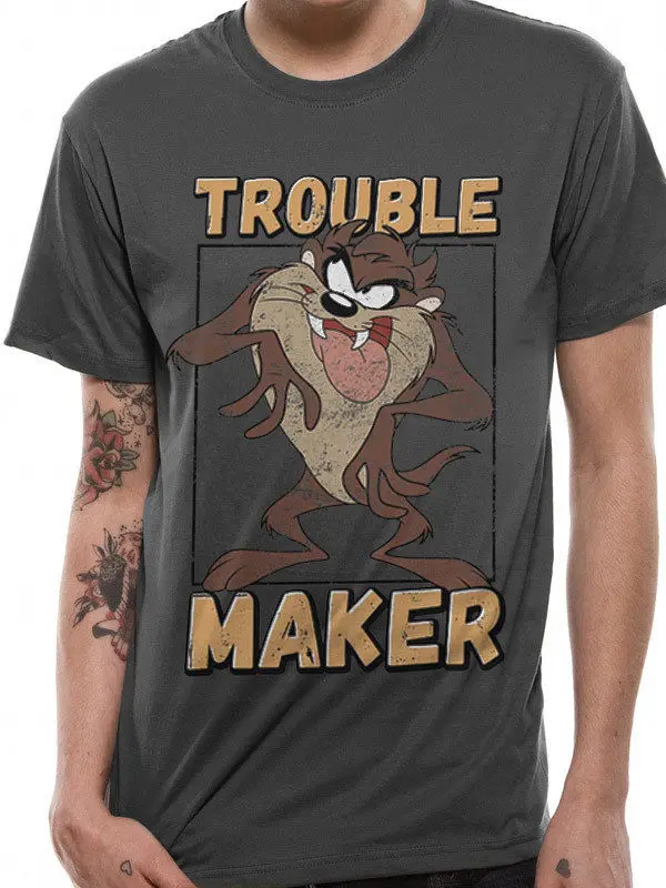 Taz Trouble Maker Official Tasmanian Devil Looney Tunes Grey Mens T