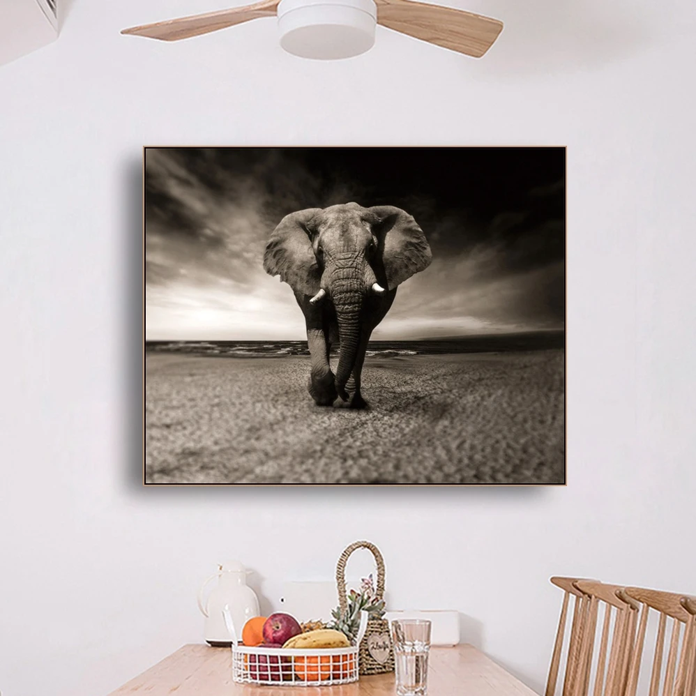 

Laeacco Canvas Calligraphy Painting Elephant Animal Posters and Prints Wall Art Pictures for Living Room Nordic Home Decoration