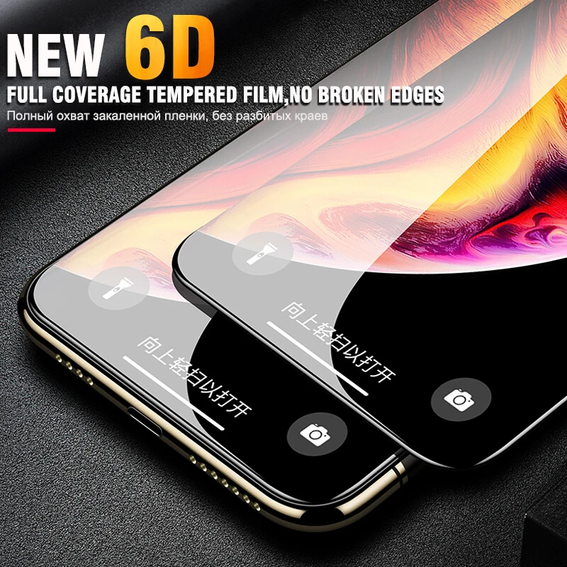 6D Полный закаленное стекло пленка для Apple iPhone X 10 Xs Max полный изогнутая Защитная