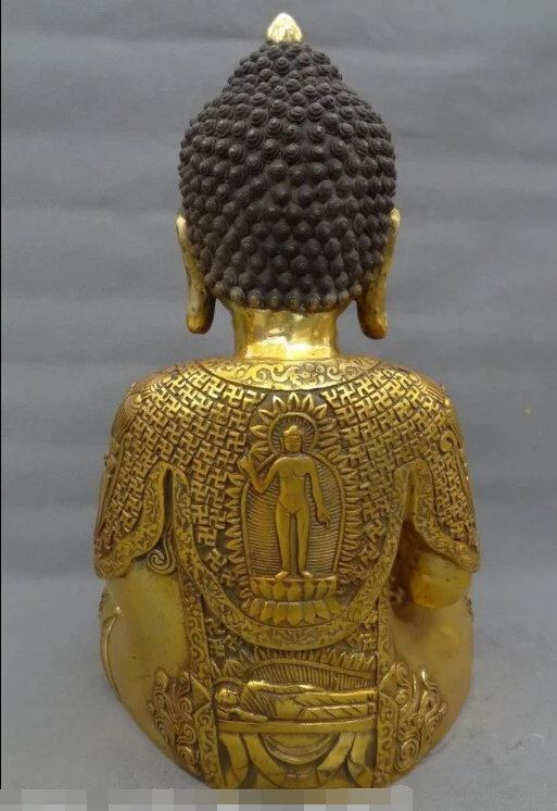 

S0436 17" Tibet Bronze Gilt Buddhist Amitayus Robe Sakyamuni Shakyamuni Buddha Statue