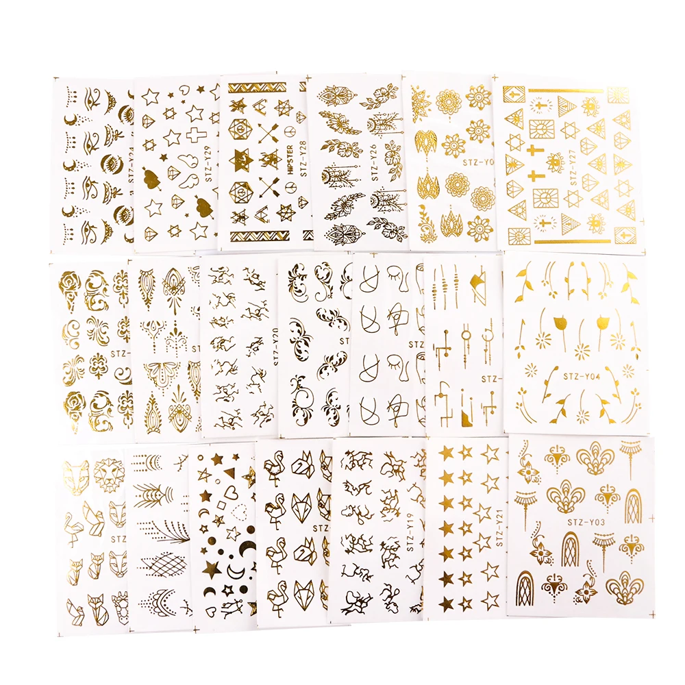 20 шт./компл. смешанный дизайн золотой серебряный ноготь водные наклейки цветы ожерелье со звездами ползунки, украшение для ногтей, для маникюра, TRSTZ-Y20