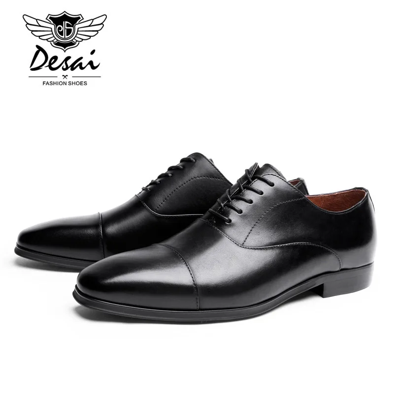 DESAI Brand Luxury Genuine Leather Men's Formal Shoes Pointed Toe Top Quality Cow Leather Oxfords Men Business Dress Shoes