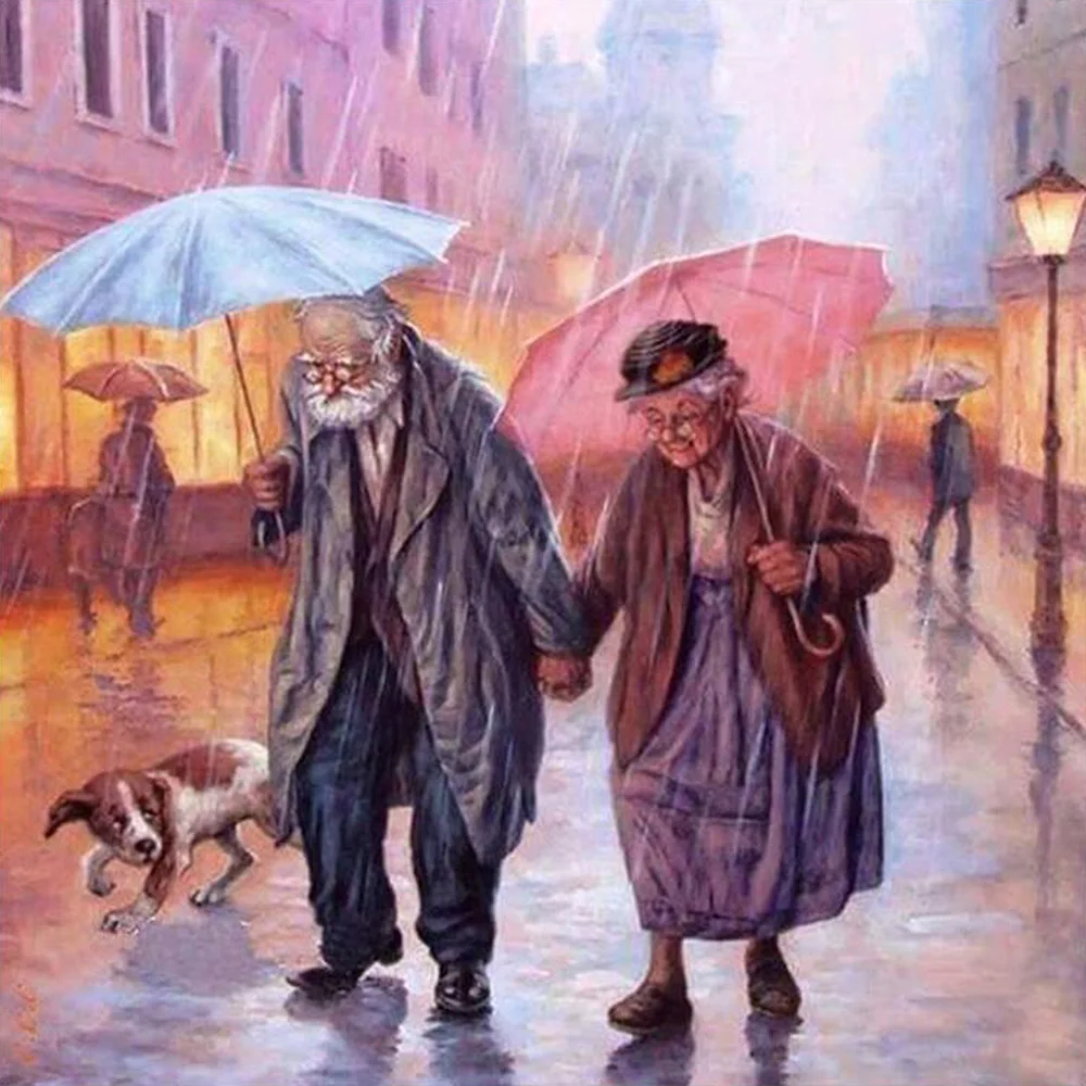 

DIY 5D Full Diamond Painting Cross Stitch an old couple in the rain Diamond Embroidery Needlework Patterns Rhinestone kits