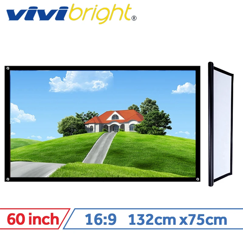 

VIVIBRIGHT 16:9 Portable Projector Screen, 60 inch PVC Screen for Home theater, Travel. Support LED Projector DLP proyector