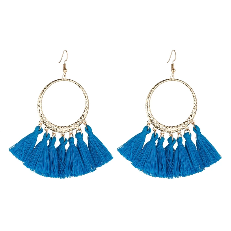 LOVBEAFAS Новые Сережки с кисточками Boho для женщин золотые круглые длинные висячие