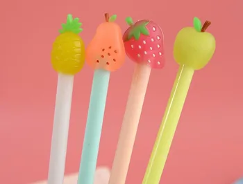 

fresh fruit deisgn gel ink pen cartoon stationery prize kawaii stydent pen office writing sign pen black neutral pen 48pc/lot