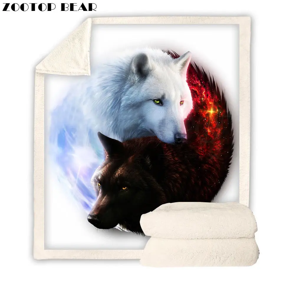 

White Wolf Throw Blanket 3D Print 2019 Fashion Anime Boy Brand Picnic Kid Beds Office Couple Adult Plush Super Soft Quilt Travel