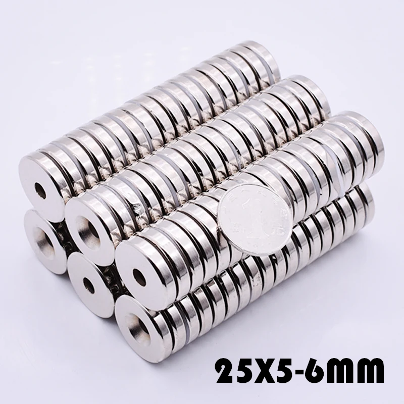 

10Pcs 25x5 mm Neodymium Magnet Ring Hole 6mm search magnet Strong Magnets N35 super powerful neodymium magnets free shipping
