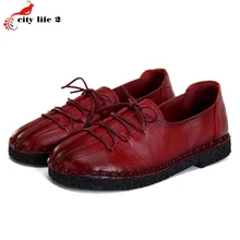 Super Soft Leather Shoes Non Slip Lace Up Retro Mother Soft Bottom Flat Middle Aged font