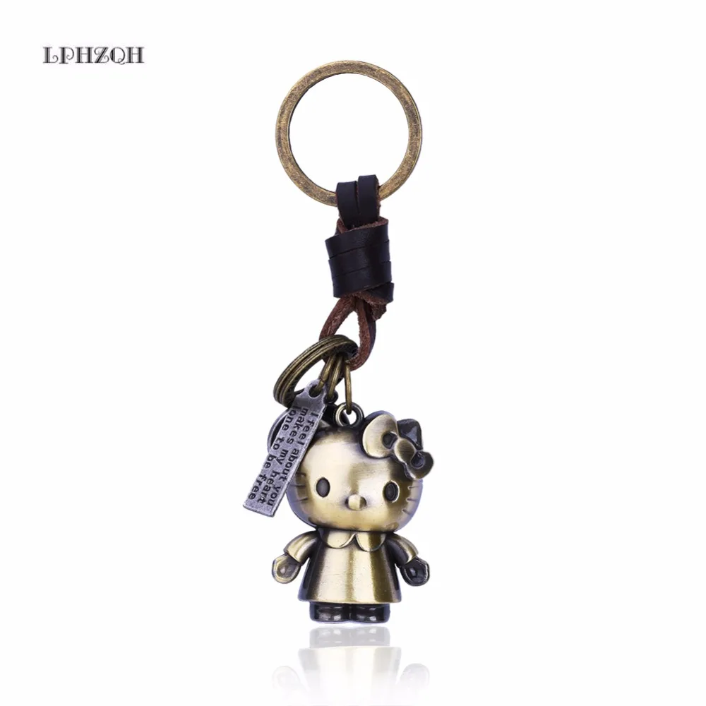 

Hello Kitty Keychain Leather Alloy Cat Kitten Key Chain Cortex Cartoon Anime Animal Keychains Key Rings Unisex Gifts B-0065