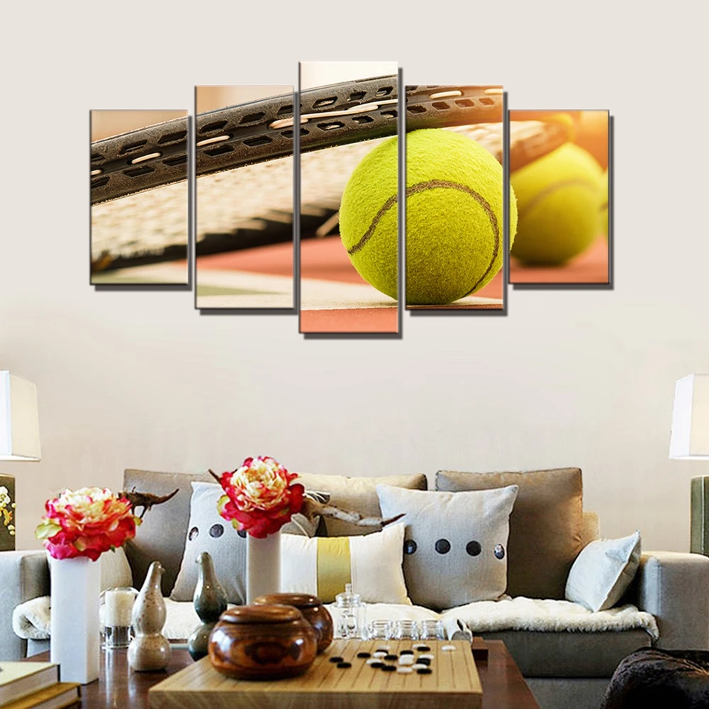 Set of 2 Sports Decor Available as print or canvas. Vintage Tennis Ball and Racket Wall Art