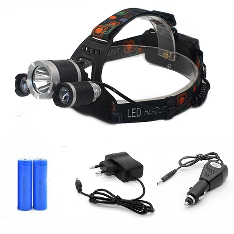 

10000Lm XM-T6 x 3 LED Headlight Flashlight Torch Camping Fishing Headlamp Rechargeable Lantern +2*18650 Battery +Car/AC/ Charger