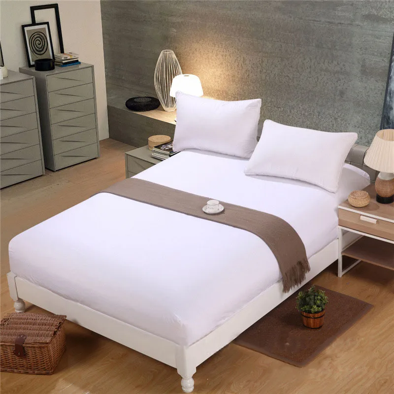 cheap Bed Sheet With Pillowcase Solid Color Bed Linen Queen Size Mattress Cover Fitted Sheet Sets With Elastic For King Size