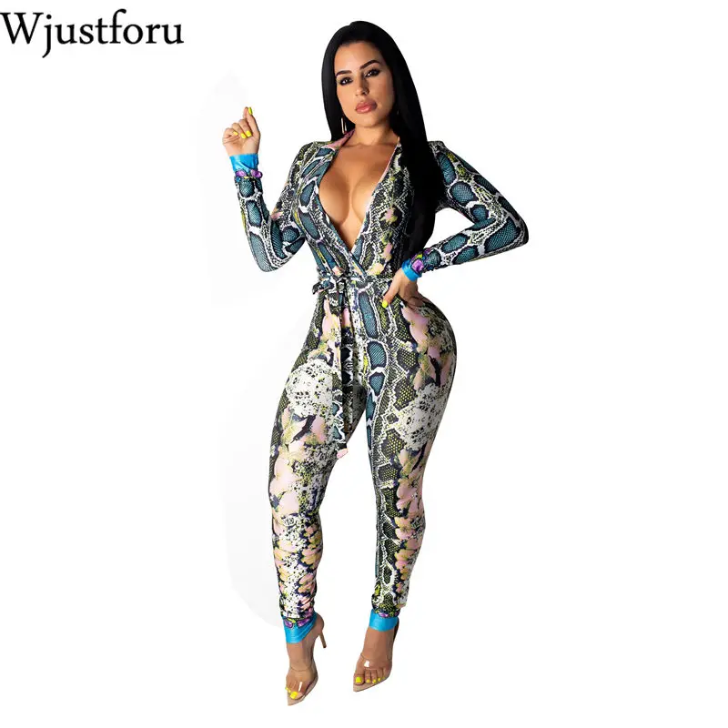 long sleeve snake print jumpsuit