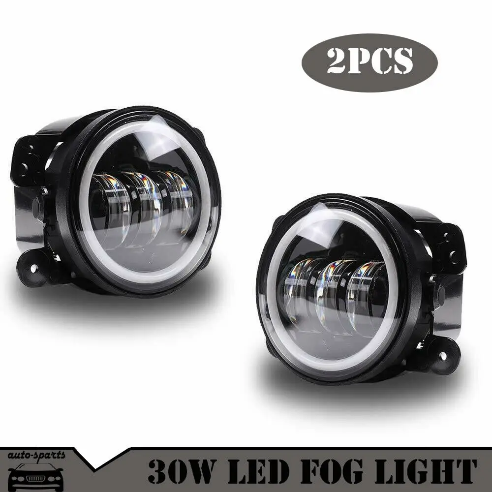 

2Pcs 4 Inch 30W Round White 2400LM Led Fog Lights Halo Driving Off-Road Lamp for Jeep Wrangler 97-15 JK TJ LJ ATV Fog Lamps