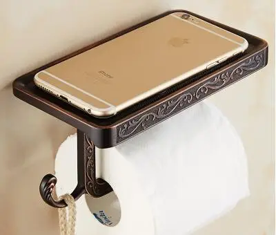 Creative antique bathroom paper roll holder brass toilet paper holder with shelf, WC/kitchen tissue rack vintage