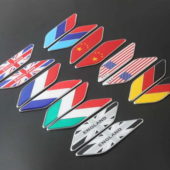

National Flag England Germany Italy France USA China M Rhombus Metal Badge Car Styling Fender Sticker for BWM Benz VW Ford Fiat