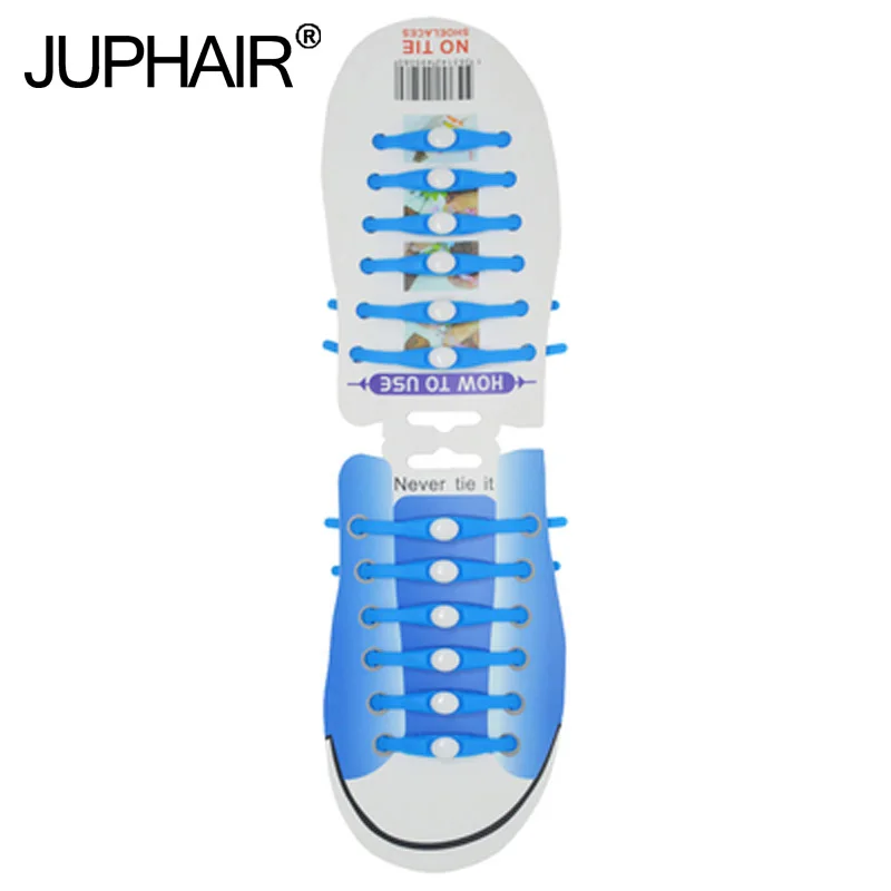 

JUP1-12 Sets(12 Root/Set)Blue No Tie Lace Shoelace Flat Elastic Silicone Mens Womens Sneakers Sports Basketball Running Shoelcae